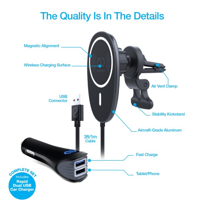 15448: MAGLOCK WIRELESS CHARGING VENT MOUNT BLACK -  NAZTECH - Image 4