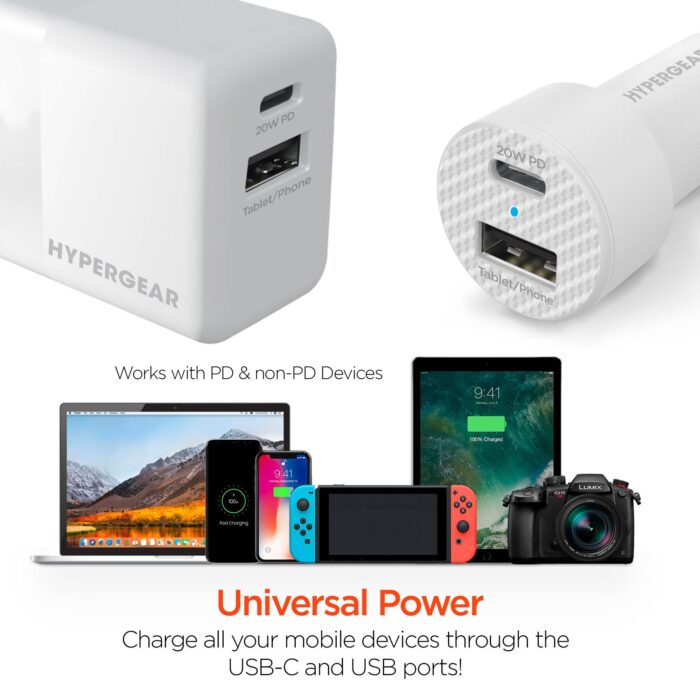 15408: 20W USB-C PD DUAL OUTPUT WALL + CAR CHARGER BUNDLE - WHITE - HYPERGEAR - Image 10