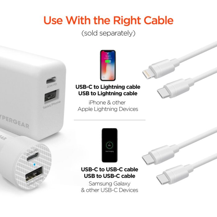 15408: 20W USB-C PD DUAL OUTPUT WALL + CAR CHARGER BUNDLE - WHITE - HYPERGEAR - Image 9