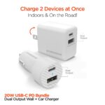 15408: 20W USB-C PD DUAL OUTPUT WALL + CAR CHARGER BUNDLE - WHITE - HYPERGEAR - Image 4