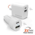 15408: 20W USB-C PD DUAL OUTPUT WALL + CAR CHARGER BUNDLE - WHITE - HYPERGEAR