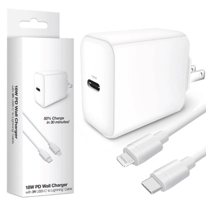 15394: 18W USB-C PD WALL CHARGER WITH USB-C TO LIGHTNING CABLE 3FT - WHITE - HYPERCEL - Image 2