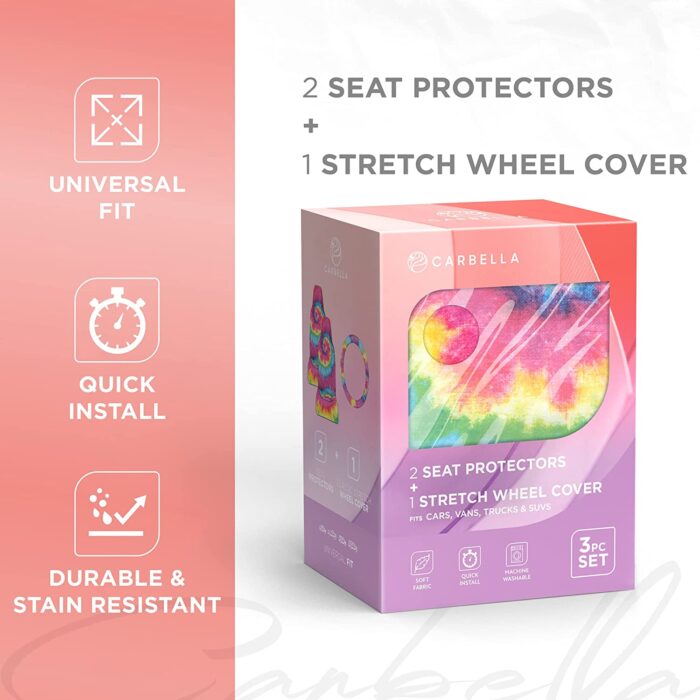 CBSC-5943-RB: CARBELLA TIE DYE SEAT LINERS W/ STEERING WHEEL COVER - BDK USA - Image 5