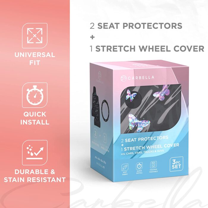 CBSC-5953-BK: CARBELLA BUTTERFLY SEAT LINERS W/ STEERING WHEEL COVER - BDK USA - Image 5