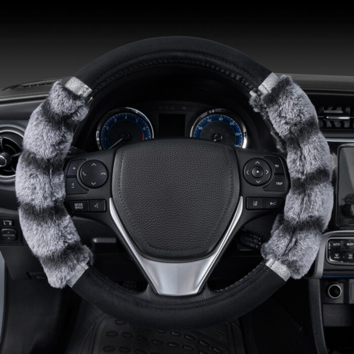 SW-2431-GR: FAUX FUR STEERING WHEEL COVER - GRAY - BDK USA - Image 2