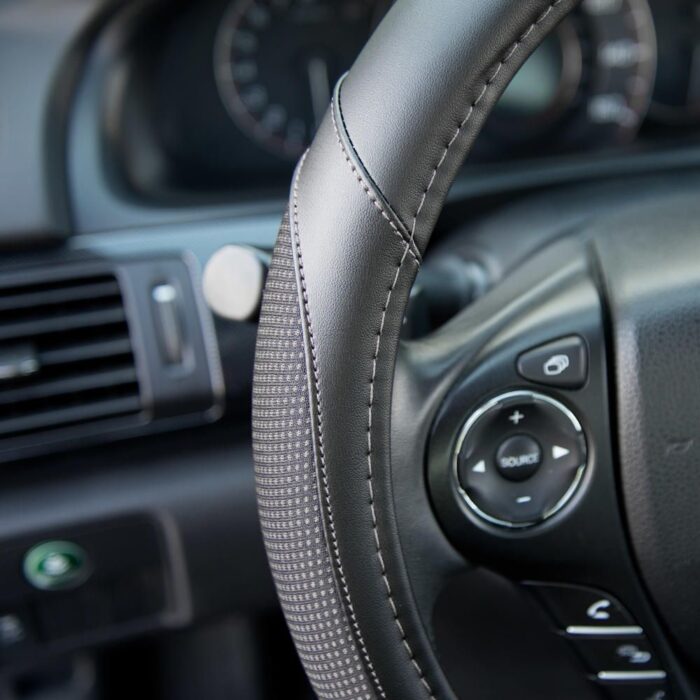 SW-808-BK/WH: SPORTS DRIVE STEERING WHEEL COVER - BLACK & WHITE - MEDIUM - BDK USA - Image 2