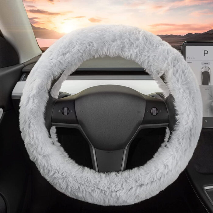 SW-920-GR: FAUX WOOL PLUSH STEERING WHEEL COVER - GRAY - BDK USA - Image 3