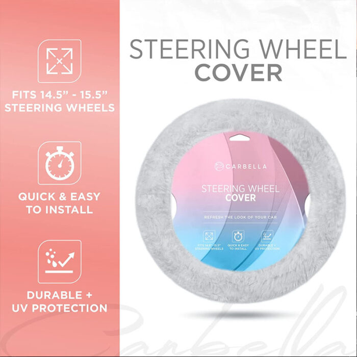 SW-920-GR: FAUX WOOL PLUSH STEERING WHEEL COVER - GRAY - BDK USA - Image 2