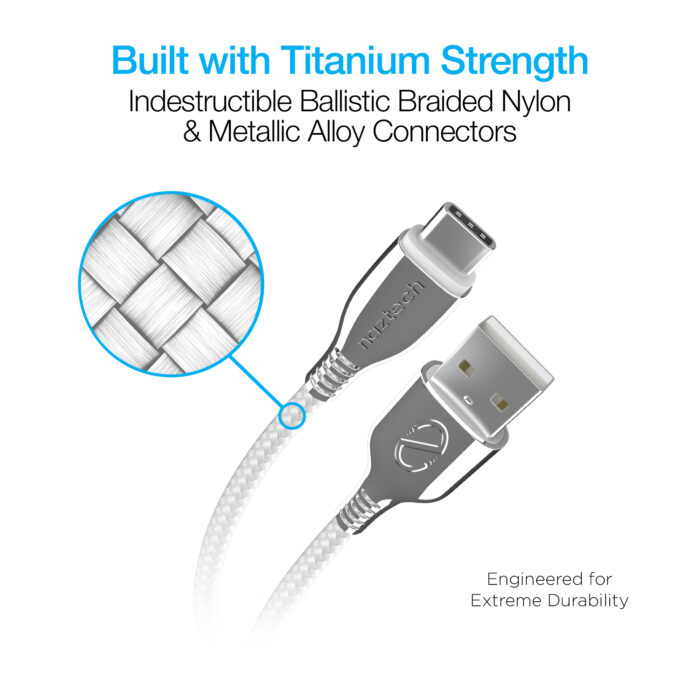 15500: NAZTECH TITANIUM USB TO USB-C BRAIDED CABLE 6FT. - WHITE - HYPERGEAR - Image 7