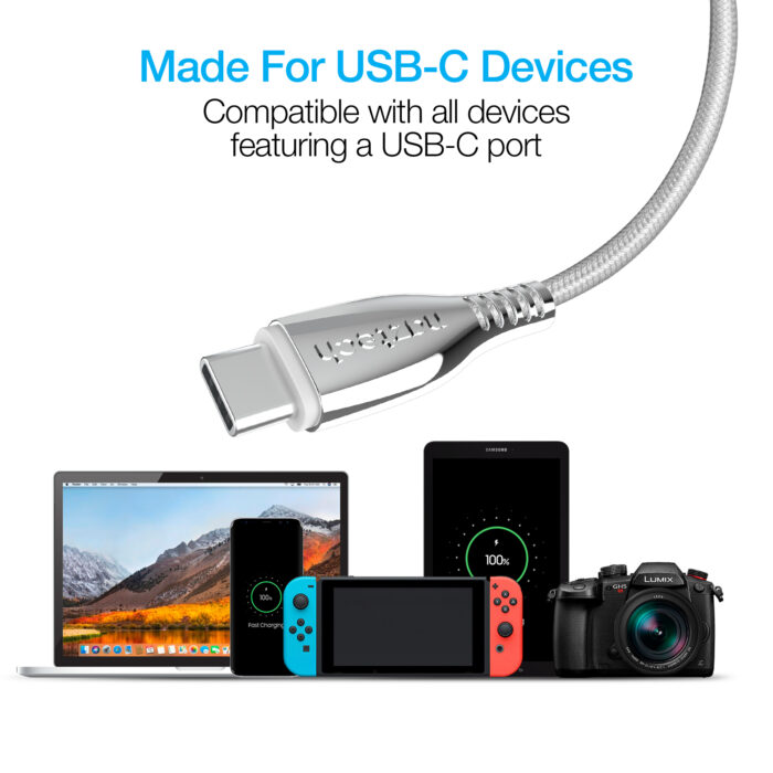 15500: NAZTECH TITANIUM USB TO USB-C BRAIDED CABLE 6FT. - WHITE - HYPERGEAR - Image 8