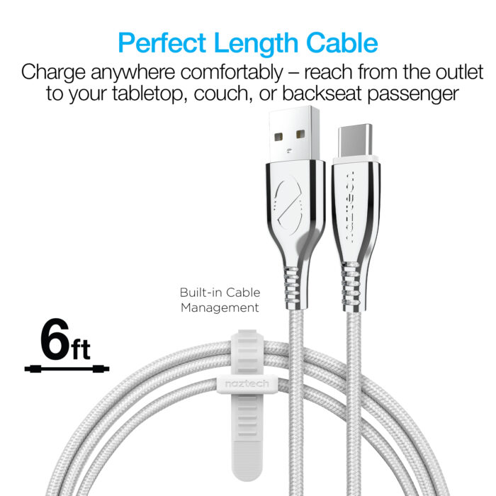 15500: NAZTECH TITANIUM USB TO USB-C BRAIDED CABLE 6FT. - WHITE - HYPERGEAR - Image 2