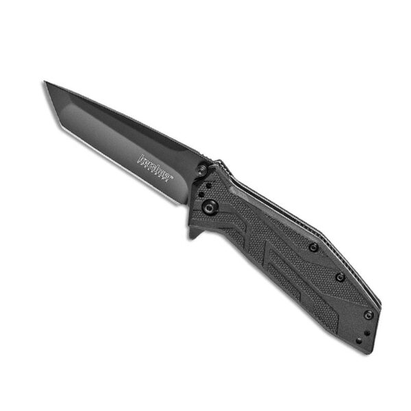 Kershaw 1990 Brawler Assisted Flipper 3.25 inch Black Plain Tanto Blade, Black Handles