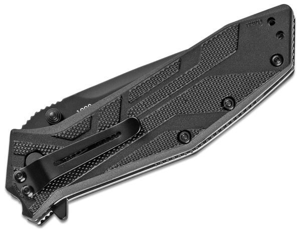 Kershaw 1990 Brawler Assisted Flipper 3.25 inch Black Plain Tanto Blade, Black Handles