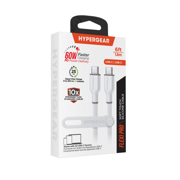 15905: HYPERGEAR WHITE SOFT-TOUCH SILICONE CABLE 6FT | USB-C TO USB-C - WHITE - HYPERGEAR - Image 2
