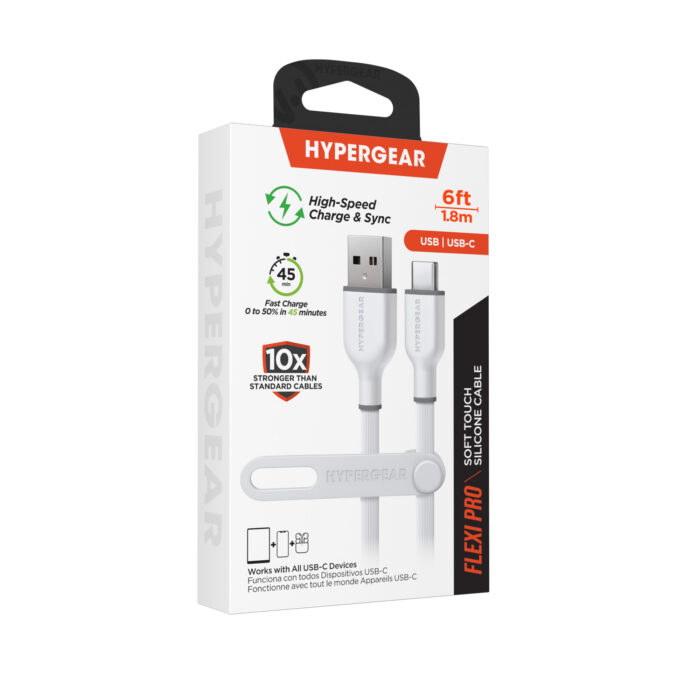 15907: HYPERGEAR WHITE SOFT-TOUCH SILICONE CABLE 6FT | USB TO USB-C - WHITE - HYPERGEAR - Image 2