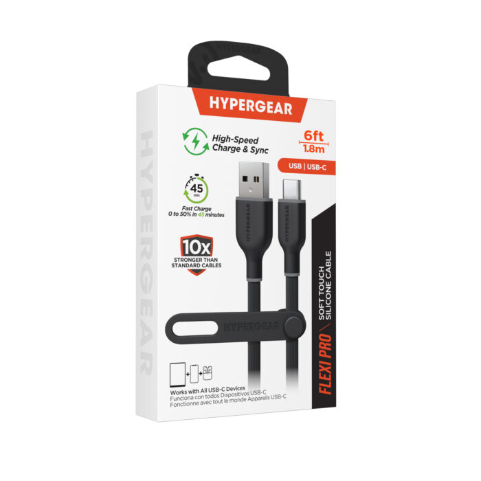 15908: HYPERGEAR BLACK SOFT-TOUCH SILICONE CABLE 6FT | USB TO USB-C - BLACK - HYPERGEAR - Image 2