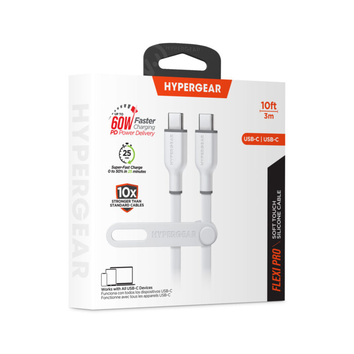 15909: HYPERGEAR WHITE SOFT-TOUCH SILICONE CABLE 10FT | USB-C TO USB-C - WHITE - HYPERGEAR - Image 2