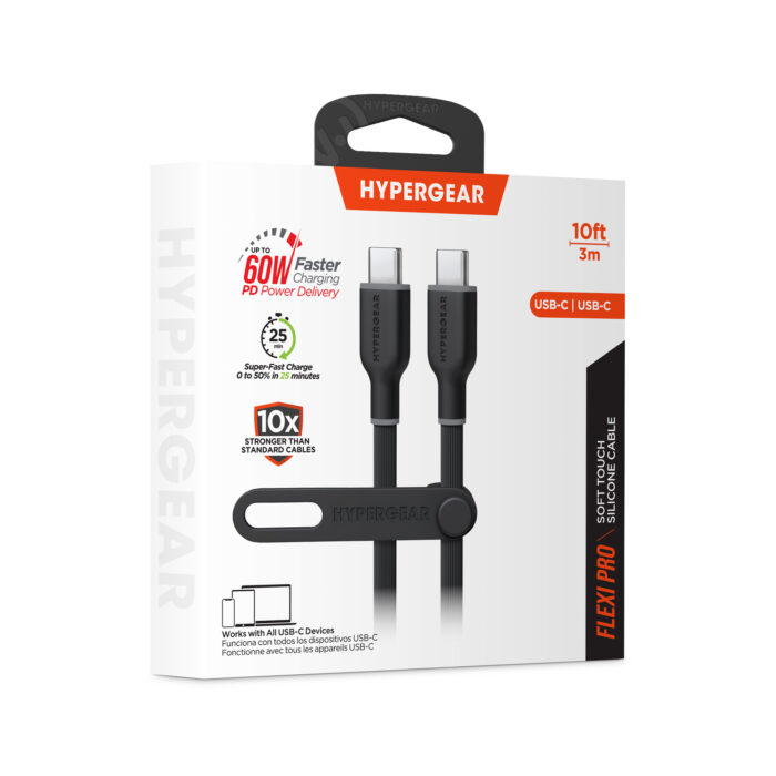 15910: HYPERGEAR BLACK SOFT-TOUCH SILICONE CABLE 10FT | USB-C TO USB-C - BLACK - HYPERGEAR - Image 2