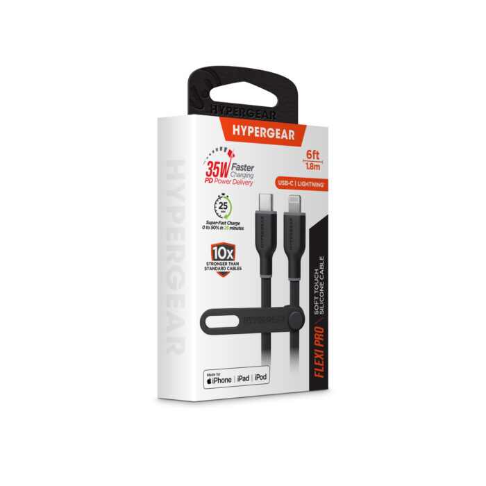 16005: HYPERGEAR Black Soft-Touch Silicone Cable 6ft | USB-C to Lightening - BLACK - HYPERGEAR - Image 2