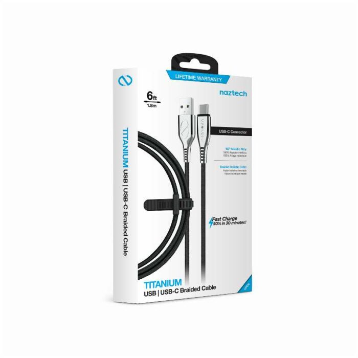 15499: NAZTECH TITANIUM USB TO USB-C BRAIDED CABLE 6FT. - BLACK - HYPERGEAR - Image 2