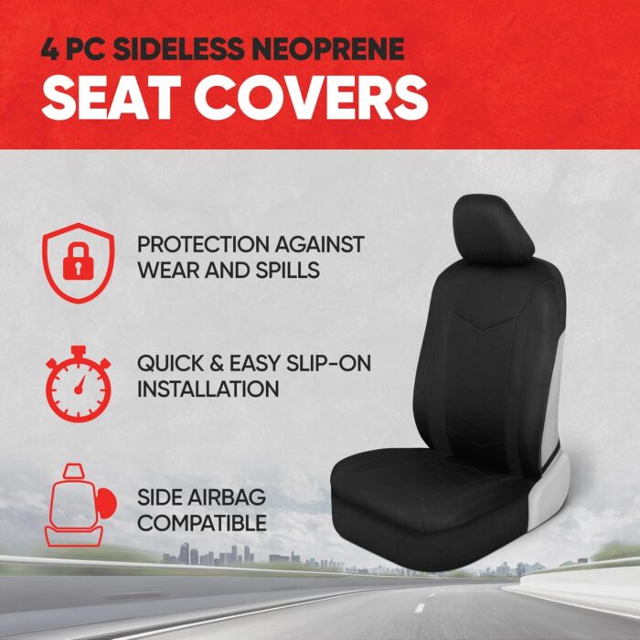 Motor Trend SpillGuard Seat Covers for Cars Trucks SUV – Black Seat Covers with Waterproof Neoprene Lining, Automotive Car Seat Covers for Front Seats Only, Forros para Asientos de Carro