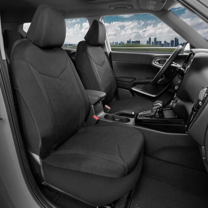 Motor Trend SpillGuard Seat Covers for Cars Trucks SUV – Black Seat Covers with Waterproof Neoprene Lining, Automotive Car Seat Covers for Front Seats Only, Forros para Asientos de Carro