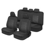 MotorTrend GrandPrix Tire Embossed Front Seat Covers and Rear Seat Covers - Black