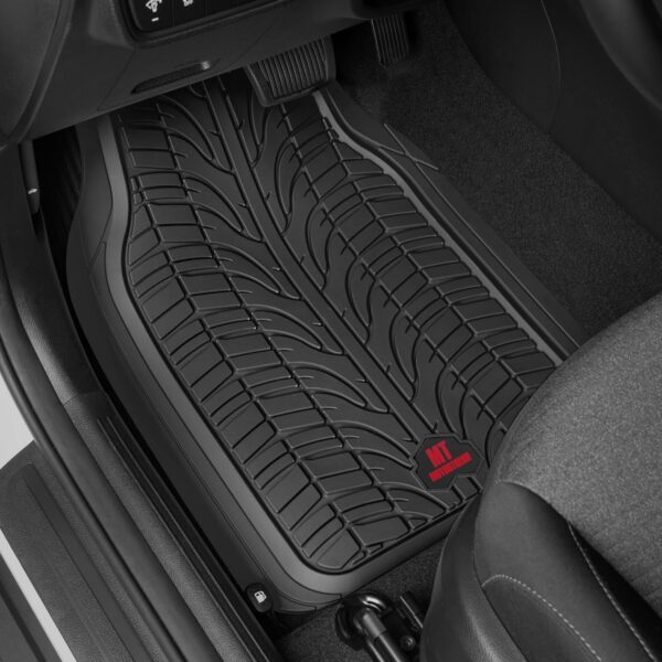 Motor Trend Grand Prix Tire Tread Rubber Car Floor Mats for Autos SUV Truck & Van - All-Weather Waterproof Protection Front & Rear Seat Liners, Trim to Fit Most Vehicles, Black