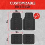 Motor Trend Grand Prix Tire Tread Rubber Car Floor Mats for Autos SUV Truck & Van - All-Weather Waterproof Protection Front & Rear Seat Liners, Trim to Fit Most Vehicles, Black