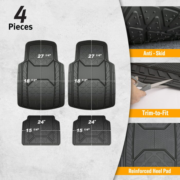 Armor All 4 Piece All Weather Rubber Floor Mats Trim to Fit, Black 79960