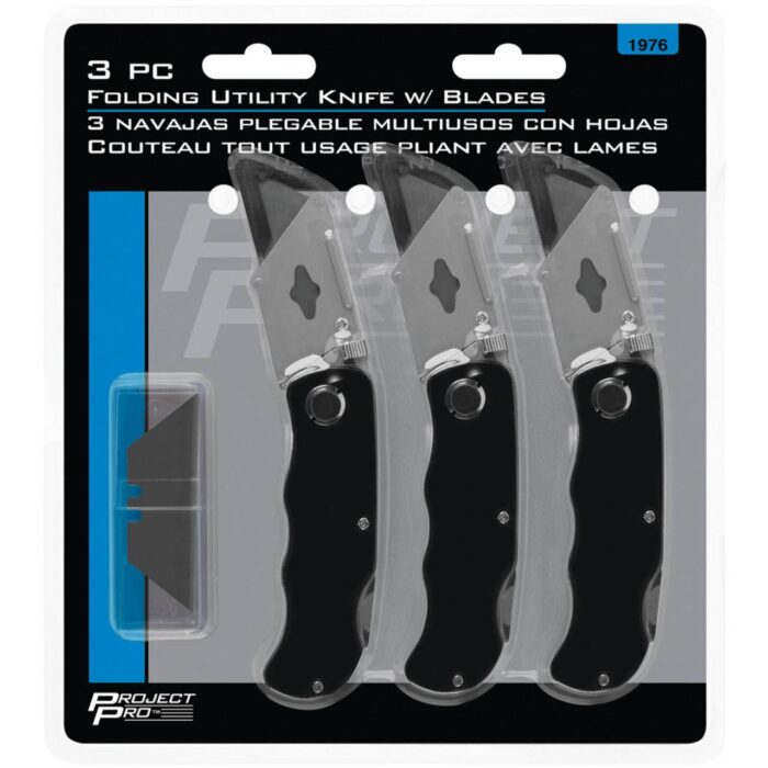 PP1976: 3 PK FOLDING UTILITY KNIVES W/BLADES - PROJECT PRO TOOL TABLE - Image 2