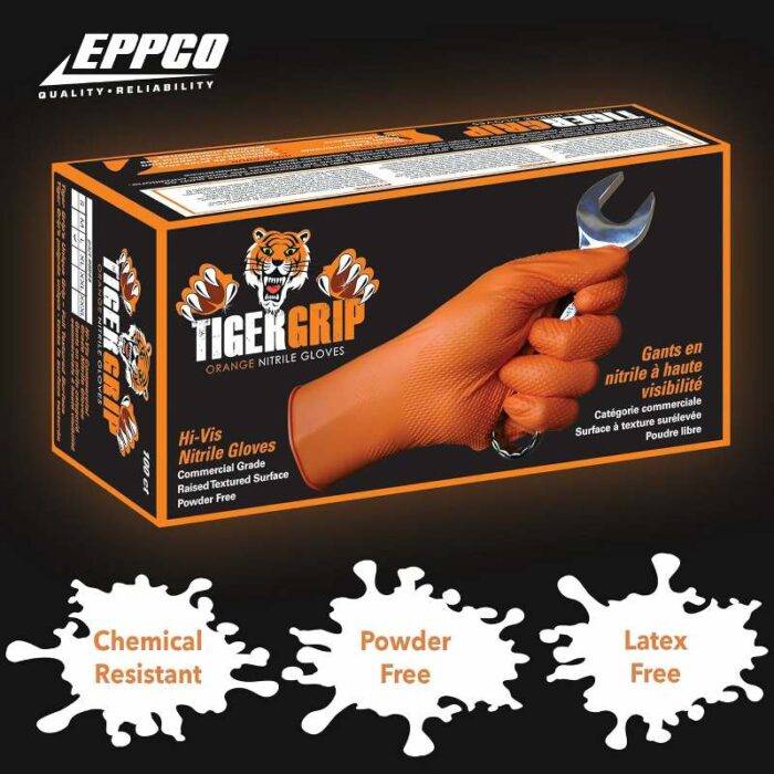 8844: TIGER GRIP FORTIFIED ORANGE NITRILE GLOVES WITH TEXTURE GRIP - 8 MIL - LARGE - Image 3