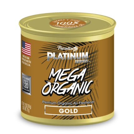 PLMO-48010-Q: PLATINUM SERIES MEGA ORGANIC CAN AIR FRESHENER - GOLD - PARADISE AIR