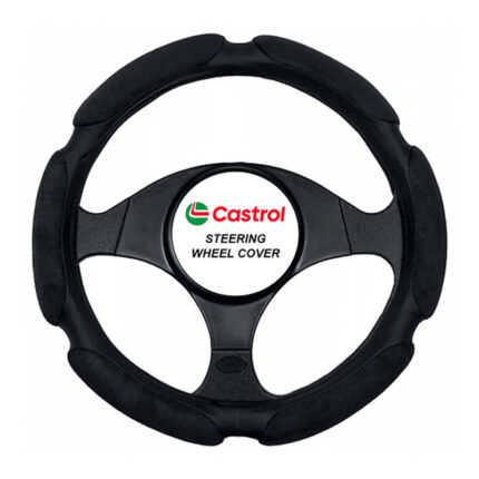 CL-SWC06: COMFORT FIT STEERING WHEEL COVER - BLACK - CASTROL